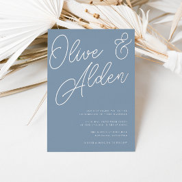 Dusty Blue | Zilveren Foil Script Weddenschap Folie Uitnodiging