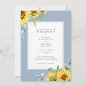 Dusty Blue Zonnebloem bruiloft uitnodiging (Voorkant)