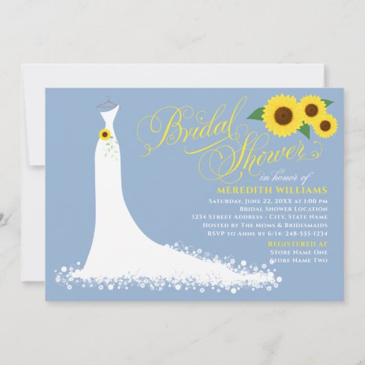 Dusty Blue Zonnebloem Trouwjurk Vrijgezellenfeest Kaart (Voorkant)