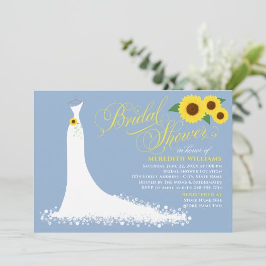 Dusty Blue Zonnebloem Trouwjurk Vrijgezellenfeest Kaart (Staand voorkant)