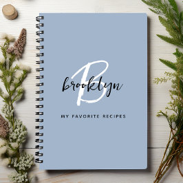 Dusty Blue Zwart en Wit Monogram Receptenboek Notitieboek