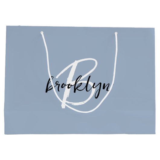 Dusty Blue zwart-wit monogram Groot Cadeauzakje (Achterkant)