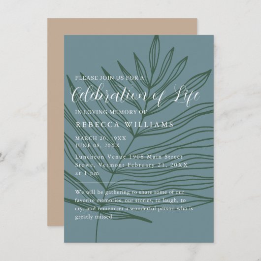 Dusty Blueish Minimal Celebration of Life Kaart (Voorkant / Achterkant)