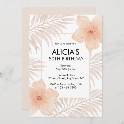 Dusty Blush Bloem Droge Palm Leaf Boho Verjaardag Kaart (Voorkant / Achterkant)