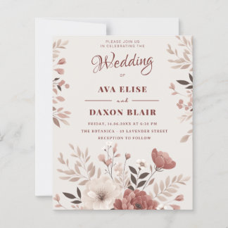 Dusty Blush Bloemen Budget Huwelijksuitnodiging