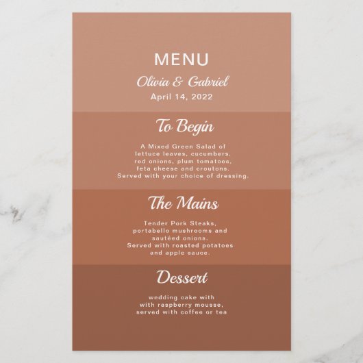 Dusty blush brown Stylish Elegant bruiloft menu (Voorkant)