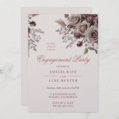 Dusty Blush & Paarse Roos Engagement Party Kaart (Voorkant / Achterkant)