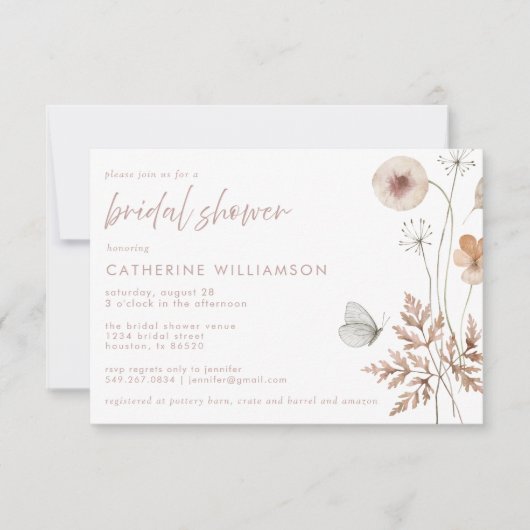 Dusty Blush Pink Elegant Floral Vrijgezellenfeest Kaart (Voorkant)