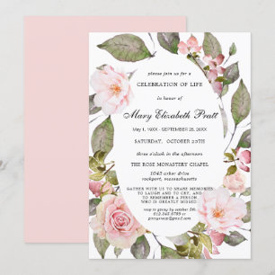 Dusty Blush Pink Floral Celebration of Life Invita Kaart