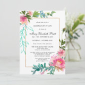 Dusty Blush Pink Floral Celebration of Life Invita Kaart (Staand voorkant)