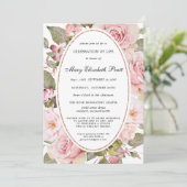 Dusty Blush Pink Floral Celebration of Life Invita Kaart (Staand voorkant)