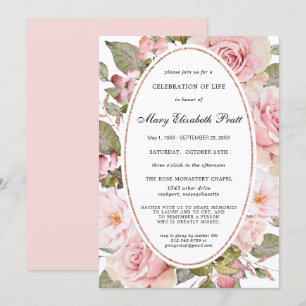 Dusty Blush Pink Floral Celebration of Life Invita Kaart