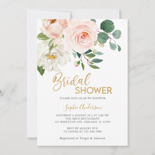 Dusty Blush Pink Gold Floral Vrijgezellenfeest Kaart (Voorkant)