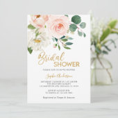 Dusty Blush Pink Gold Floral Vrijgezellenfeest Kaart (Staand voorkant)