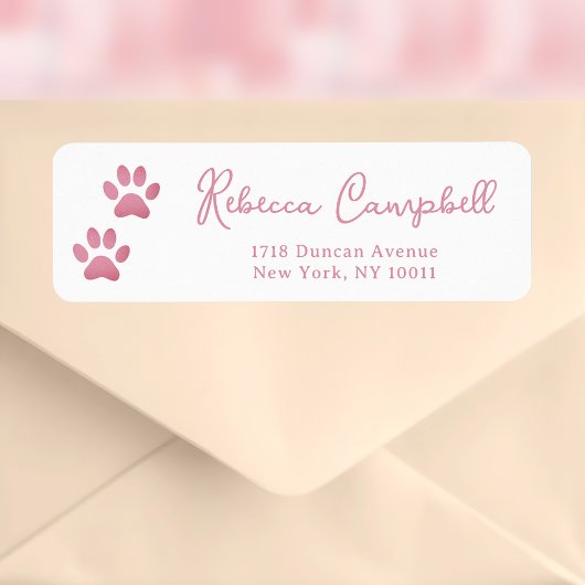 Dusty Blush Pink Paw Print Retouradres Labels