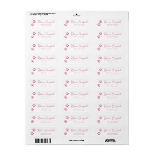 Dusty Blush Pink Paw Print Retouradres Labels (Full Sheet)