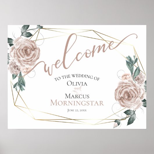 Dusty Blush Pink Rustic Floral Calligraphy Welcome Poster (Voorkant)