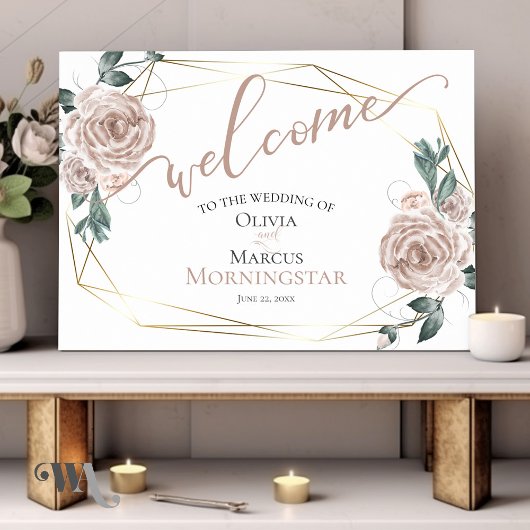 Dusty Blush Pink Rustic Floral Calligraphy Welcome Poster