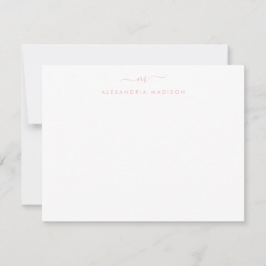 Dusty Blush Pink Script Monogram Swash Stationery Notitiekaartje (Voorkant)
