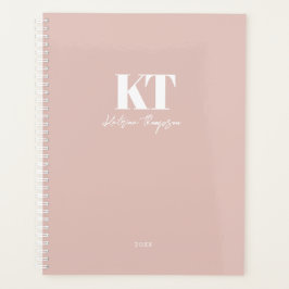Dusty Blush Pink Signature Script Monogram Modern Planner
