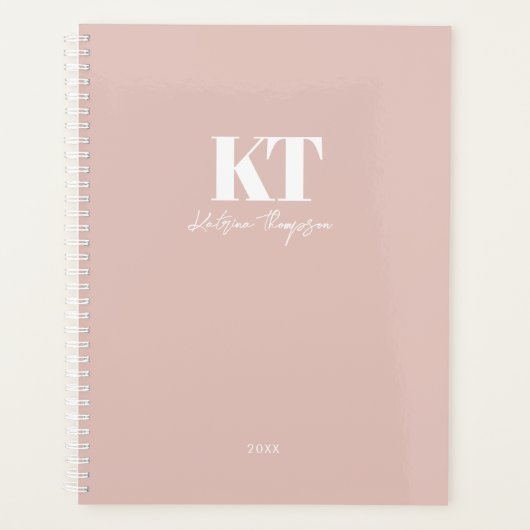 Dusty Blush Pink Signature Script Monogram Modern Planner (Voorkant)