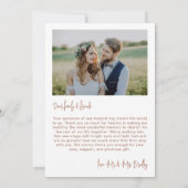 Dusty Blush Romantische Gepersonaliseerde Fotobrui Bedankkaart (Achterkant)