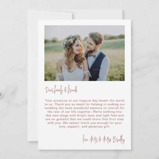 Dusty Blush Romantische Gepersonaliseerde Fotobrui Bedankkaart (Achterkant)