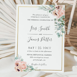 Dusty Blush Roos Poppy Floral Greenery Wedding Kaart