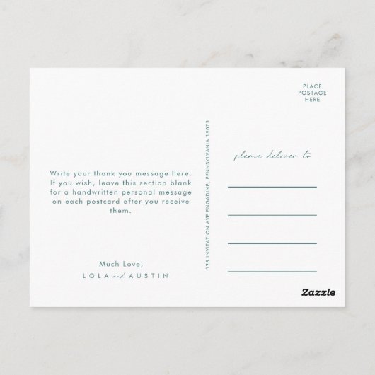 Dusty Boho | Blauw en groen huwelijk Dank u Briefkaart (Achterkant)