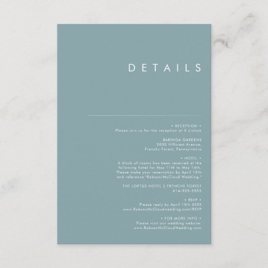 Dusty Boho | Blauw en groen Informatiekaartje (Voorkant)