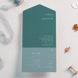 Dusty Boho | Blauw en groen zegel en verzenden All In One Uitnodiging