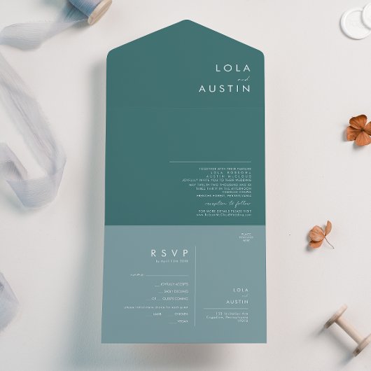 Dusty Boho | Blauw en groen zegel en verzenden All In One Uitnodiging