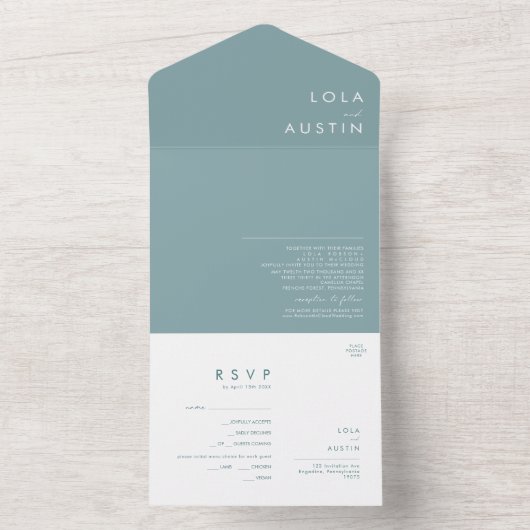 Dusty Boho | Blauwe afdichting en verzend alles in All In One Uitnodiging (Binnen)