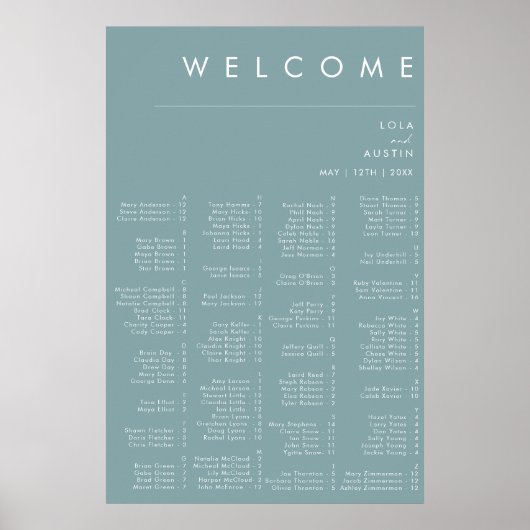Dusty Boho | Blauwe alfabetische zetgrafiek Poster (Voorkant)