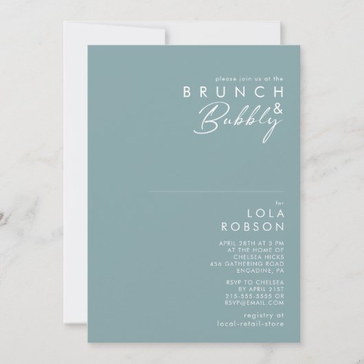 Dusty Boho Blue en Green Brunch en Bubble Shower Kaart (Voorkant)