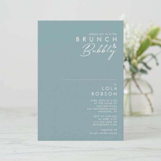 Dusty Boho Blue en Green Brunch en Bubble Shower Kaart (Staand voorkant)