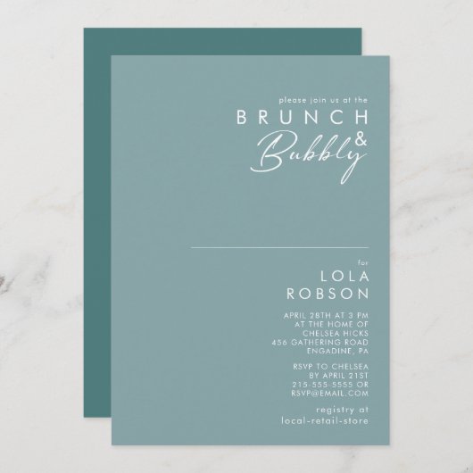 Dusty Boho Blue en Green Brunch en Bubble Shower Kaart (Voorkant / Achterkant)
