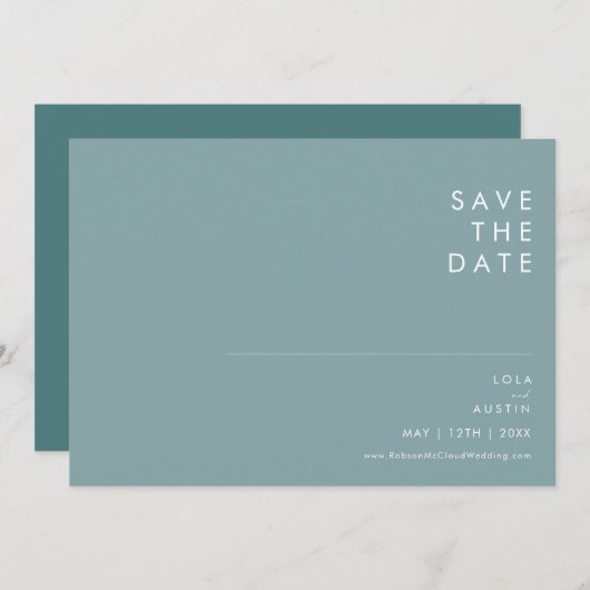 Dusty Boho Blue en Green Horizontal Save the Date (Voorkant / Achterkant)