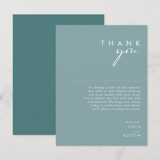 Dusty Boho Blue & Green Reception Hartelijk dank Briefkaart (Voorkant / Achterkant)