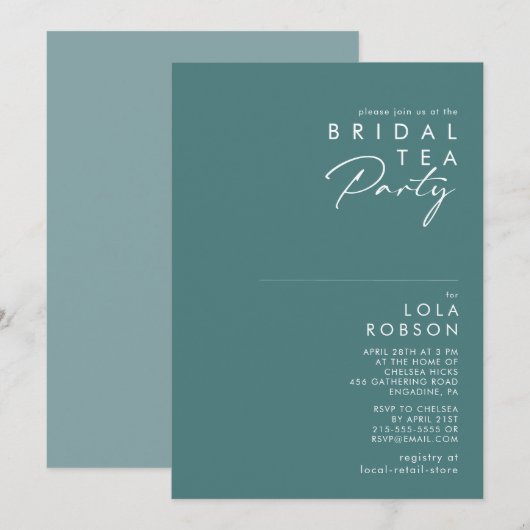 Dusty Boho | De Groene en Blauwe Bridal Tea Party Kaart (Voorkant / Achterkant)