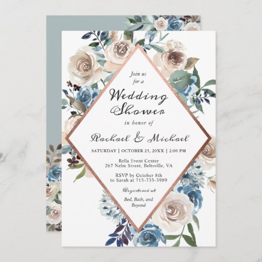 Dusty Boho Floral Roos Gold Wedding Couples Shower Kaart (Voorkant / Achterkant)