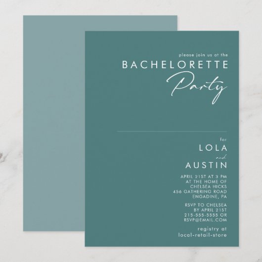 Dusty Boho | Green and Blue Bachelorette Party Kaart (Voorkant / Achterkant)