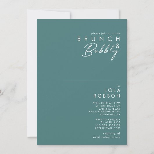 Dusty Boho Green & Blue Brunch en Bubble Shower Kaart (Voorkant)