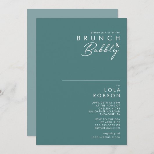 Dusty Boho Green & Blue Brunch en Bubble Shower Kaart (Voorkant / Achterkant)