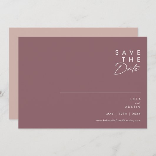 Dusty Boho | Horizontaal Paars en Roos Save The Date (Voorkant / Achterkant)
