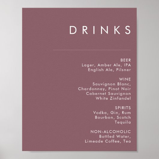 Dusty Boho | Onderteken van het Paarse Drink-menu Poster (Voorkant)