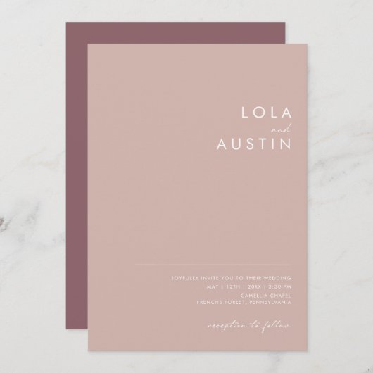 Dusty Boho | Roos en Paarse All In One Bruiloft Kaart (Voorkant / Achterkant)