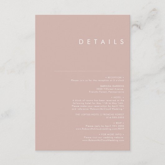 Dusty Boho | Roos en Paarse gegevens Informatiekaartje (Voorkant)