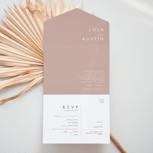 Dusty Boho | Roos en Paarse verbinding en verzend  All In One Uitnodiging