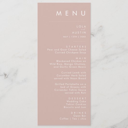Dusty Boho | Roos- en Paarse-weddenschapsmenu Menu (Voorkant)